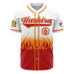AniBase Club Hashira Kyojuro Rengoku Demon Slayer Baseball Jersey - Premium All-Over Print, 100% Polyester, XS-5XL, Unisex Fit, Anime-Inspired Design