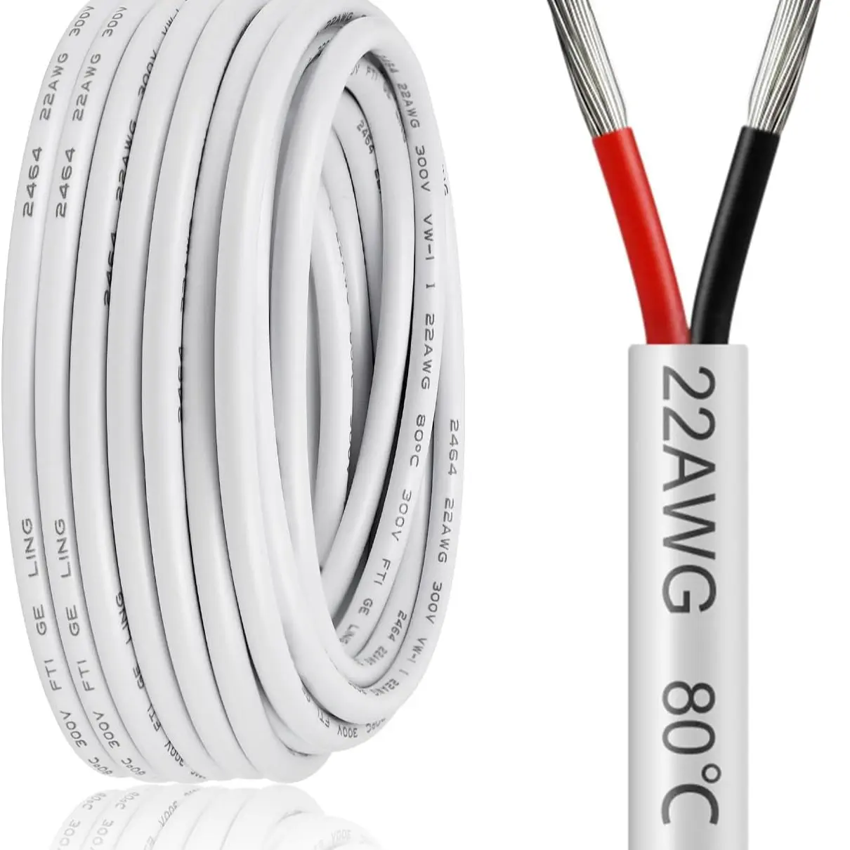 22 Gauge Wire 2 Conductor, 22AWG Electrical Wire, 22/2 Oxygen Free Stranded Tinned Copper Wire, Insulated Low Voltage Cable for LED Lamps Lights Automotive, AWG Wires
