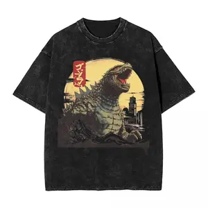 Godzilla Graphic T-Shirt, Vintage Washed Unisex Tee, Retro Japanese Monster Apparel, Kaiju Streetwear, Oversized Godzilla Movie Shirt