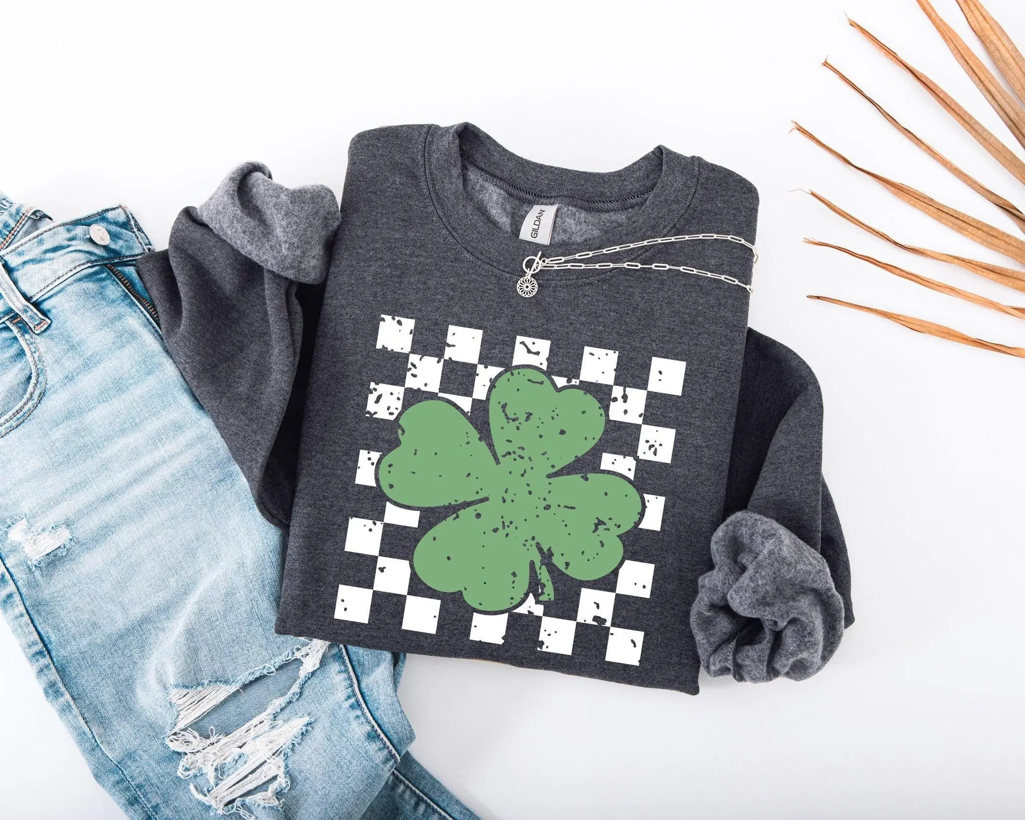 Retro Shamrock Sweatshirt - Checkered Shamrock - Lucky Hoodie - Lucky Shamrock - Retro Clover Sweater - Patrick’s Day Gift