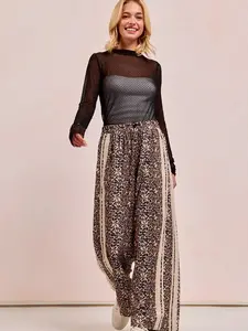 Bibi Leopard Printed Track Pants With Side Contrast Lace Womenswear