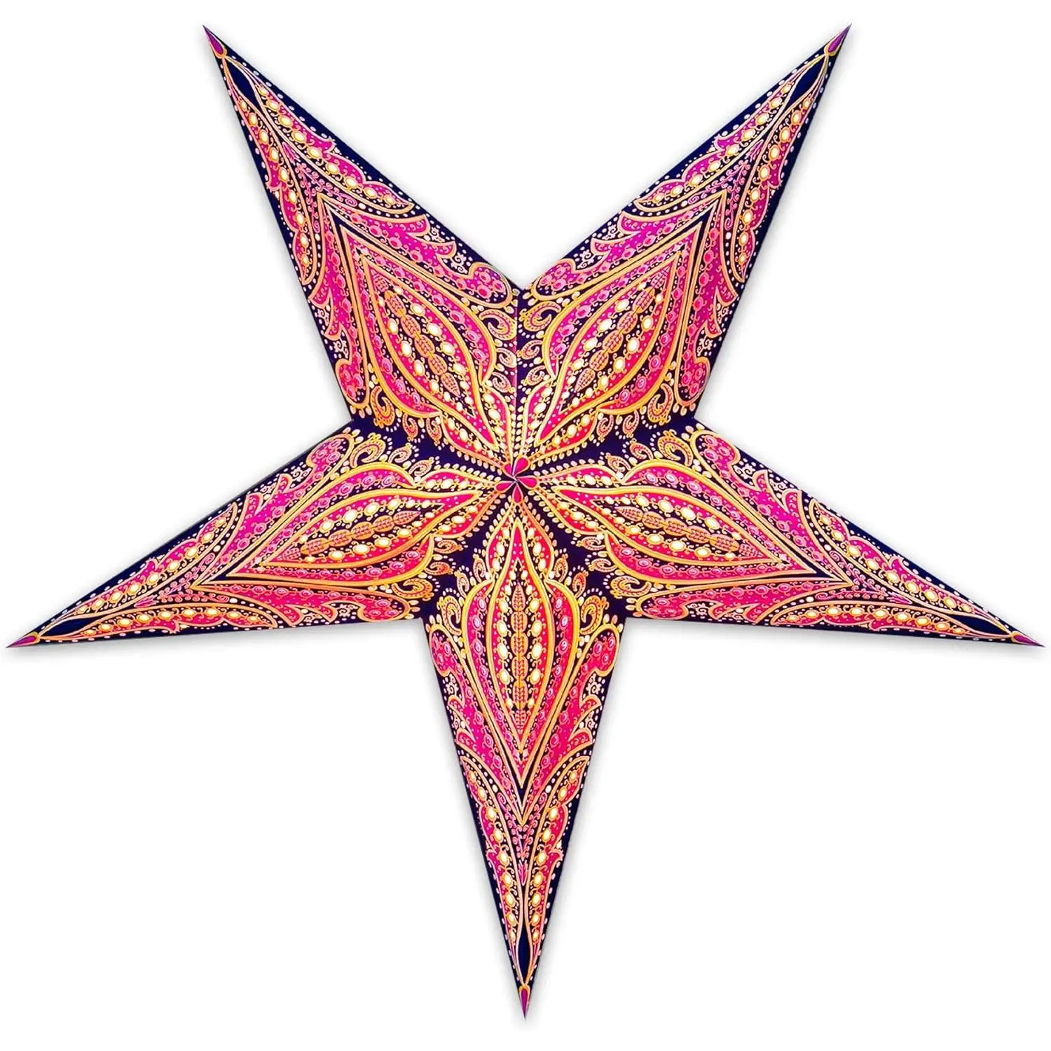 24-Inch Handmade 3D Light-Up 5-Pointed Foldable Lightweight Paper Lanterns - Hollow Fairy Star Ornaments, Hanging Lamps for Christmas, Weddings, Outdoor & Indoor Home Festive Decor Gifts (Medium)