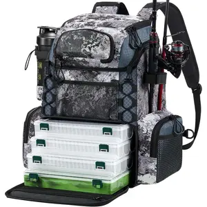 Fishing Tackle Backpack with Rod Holders & 4 Tackle Boxes, Outdoor Fishing Bag with  Rain Cover