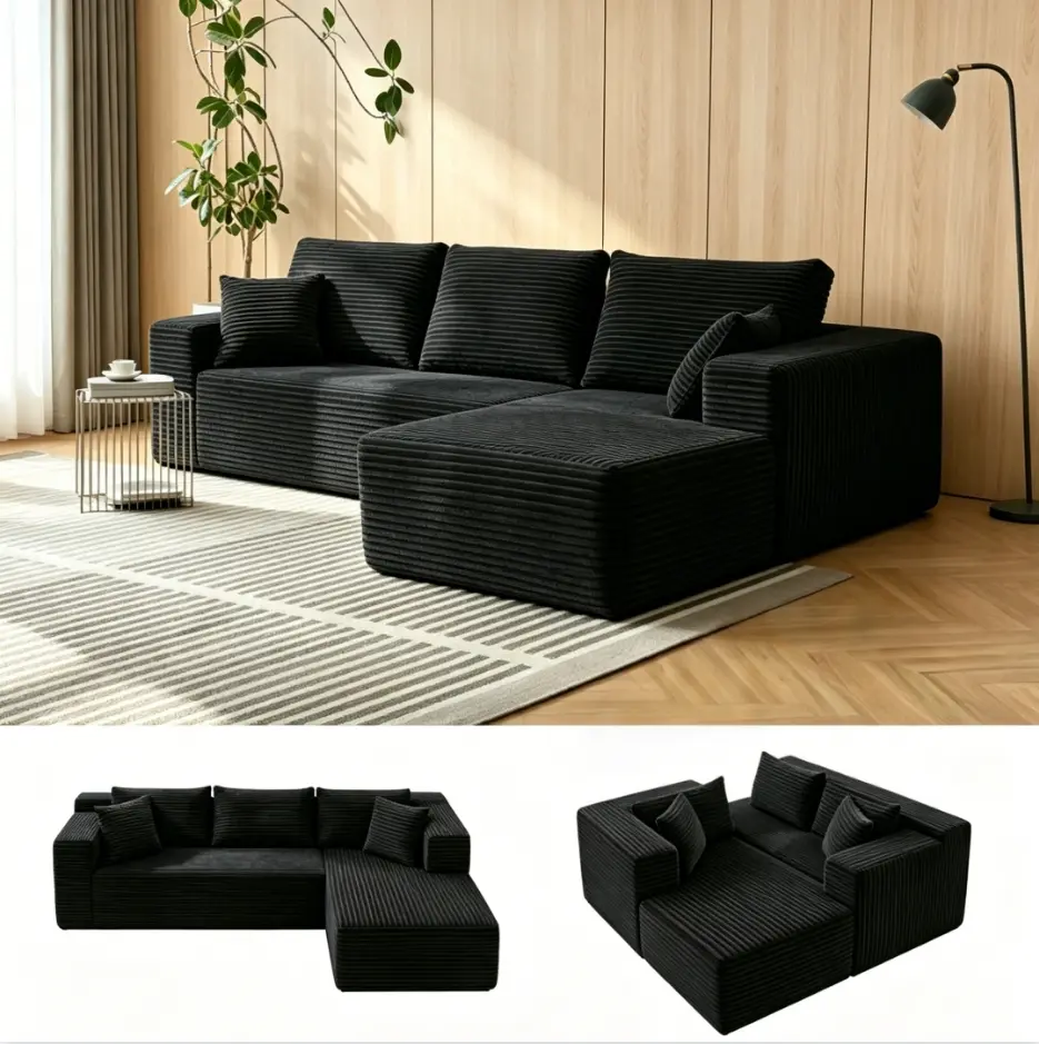 L-Shape Chaise Cloud Sectional Couch - Boneless Compression Bed, Modular Deep Seating Upholstered Sofas Living Room Furniture, No Assembly Required High-Density Foam Plush Oversized Rivet Leather Storage Massage Gaming Recliner Loveseat