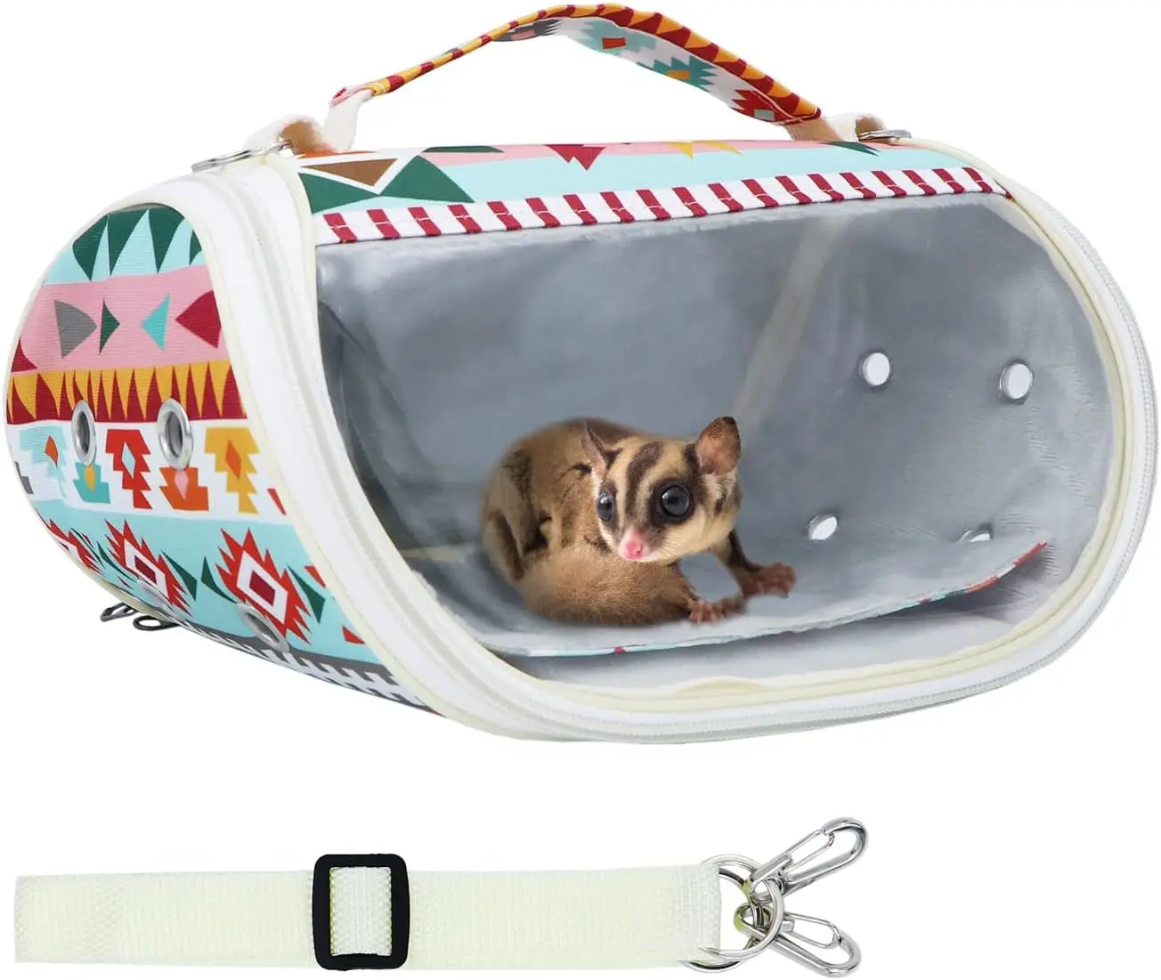 Small Pet Carrier Hamster Carrier Bag Portable Travel Carrier for Hamsters Mouse Baby Guinea Pig Hedgehog Sugar Glider Small Birds (M, Pink Ethnic)