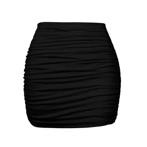 OYS Women's Sexy High Waist Solid Tight Ruched Bodycon Mini Club Skirt