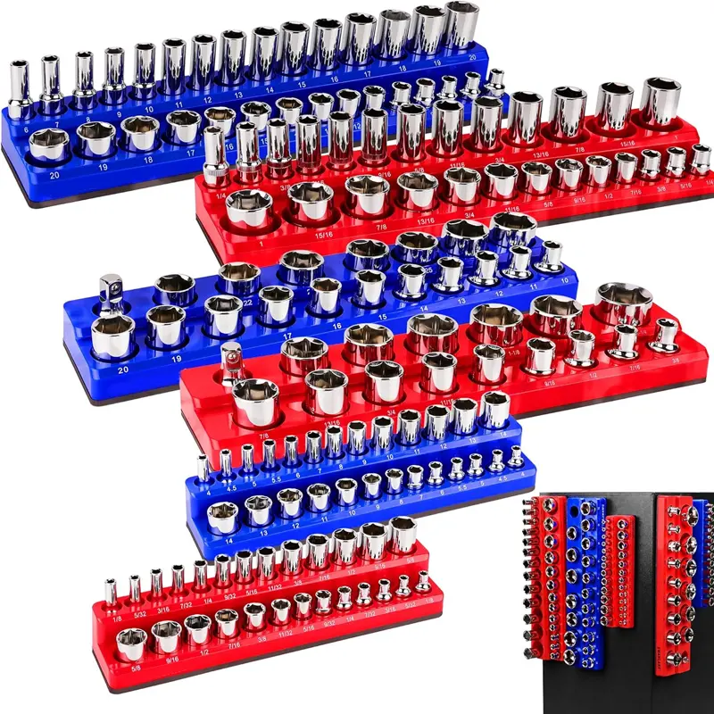 【PM】Magnetic Socket Organizer Set, 6PCS Socket Holder, 1/4", 3/8", 1/2" Sockets Holds 143 Pieces Magnetic Sockets Trays