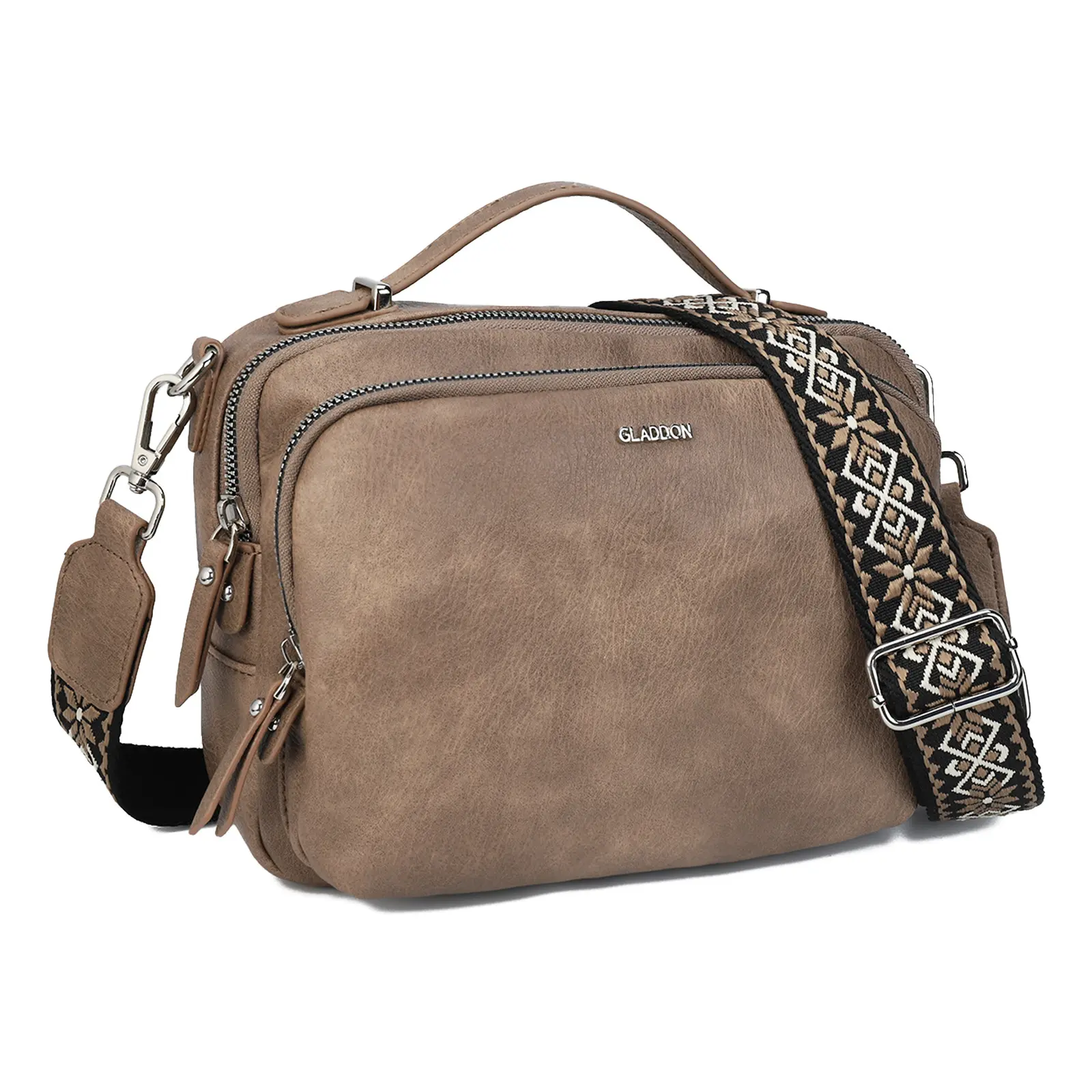 Women's Crossbody Handbag with Woven Strap & Top Handle Multiple Pockets for Daily Use Elegant Functional Soft Material & Woven Strap Design