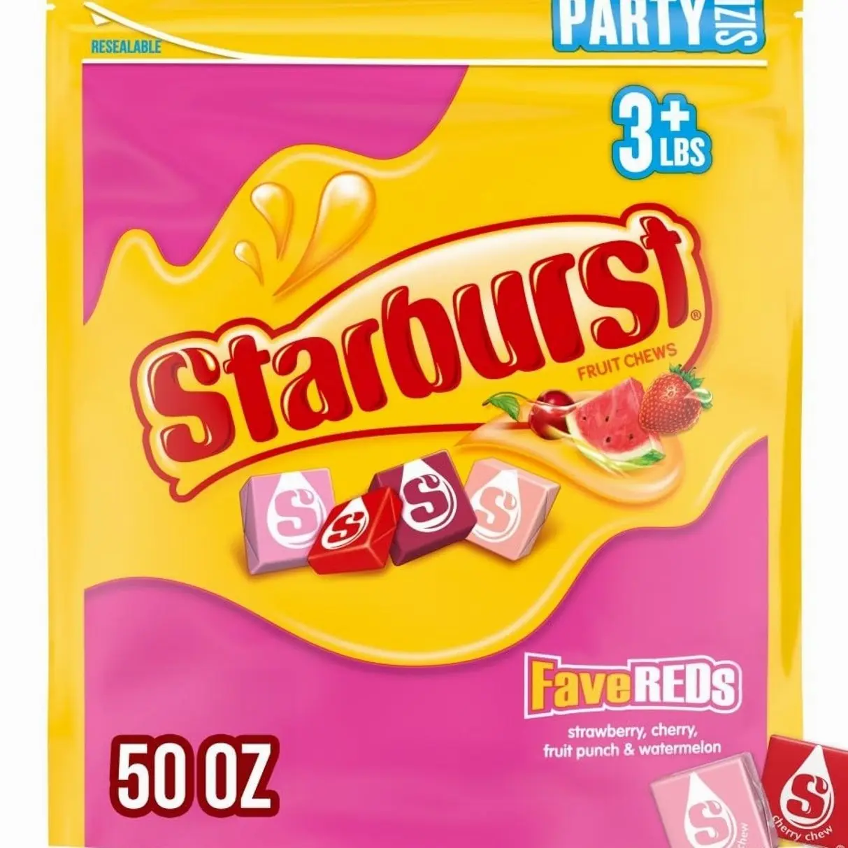 STARBURST FaverREDs Fruit Chews Chewy Candy, Party Size, 50 oz Bag