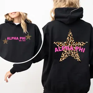 Custom Leopard Star Hoodie - Sorority Sweatshirt for Students, Sorority Cheetah Print Hoodie, Sorority Merch, Aesthetic Greek Sweatshirt