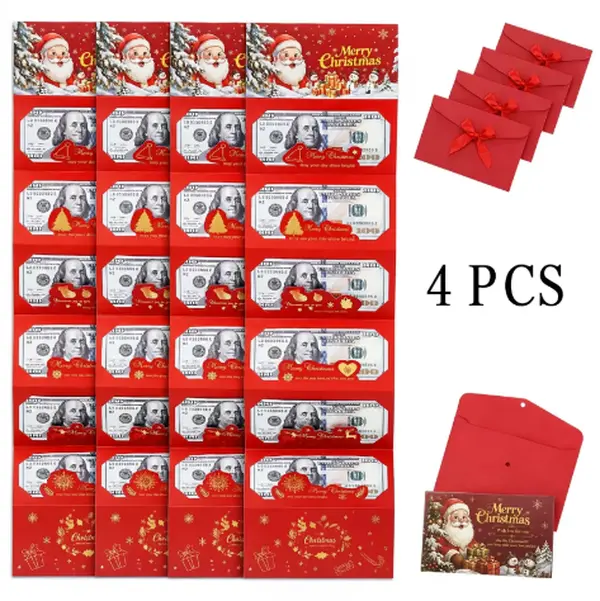 [4/2/1 Pack]Christmas Dollar Folding Red Envelopes Gold Stamping Gift Pack with 6Slot DIY Holiday Cash Envelopes for Party Festive Decorations Money  Envelopes Cards with Surprise Birthday,Christmas Gifts Party Supplies,Luxury Paper Gift Card Holder