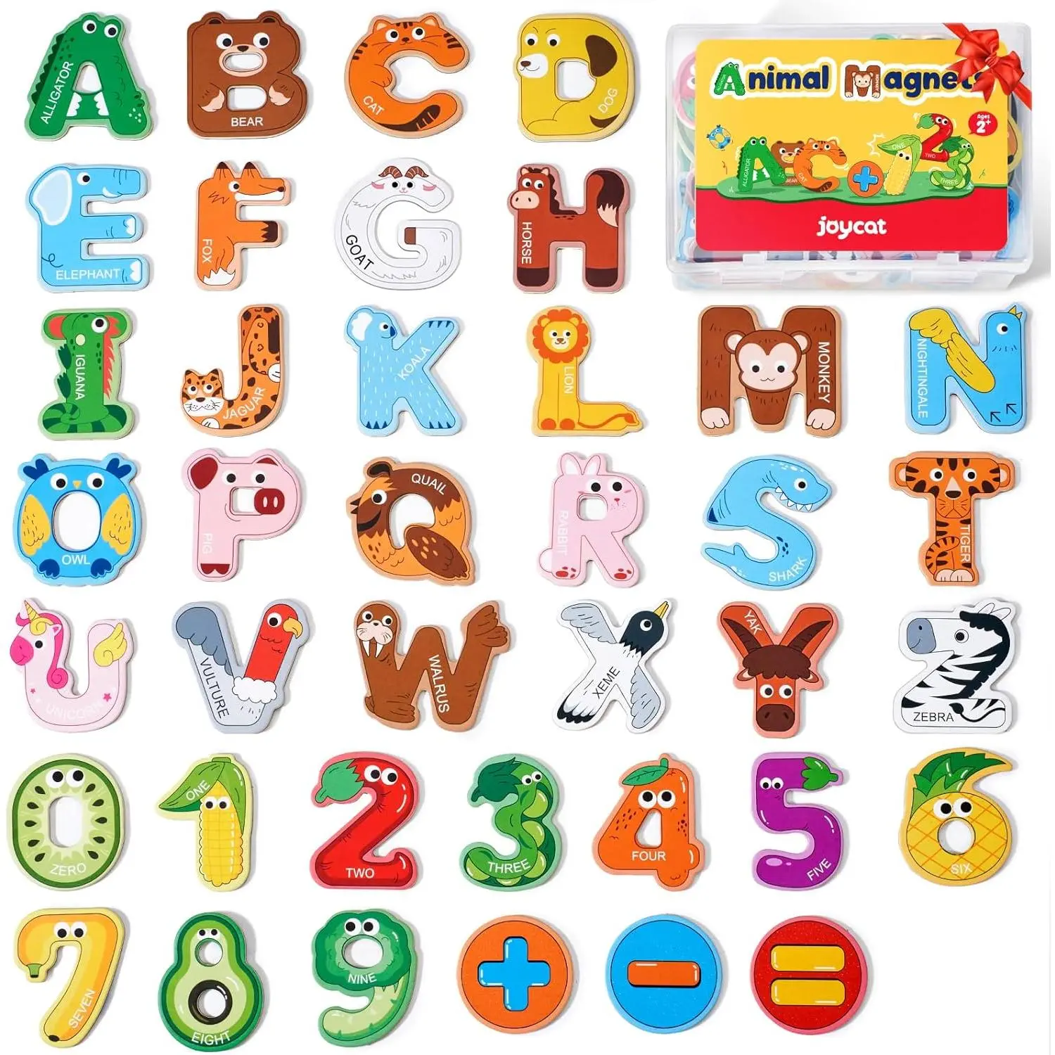 26-Piece Thick Wooden Animal Alphabet Magnets with 0-9 Numbers - Large-Size Preschool Spelling Toy for Toddlers 2+, Refrigerator Magnets with Strong Magnetic Hold for Early Language Skills, Home Decor