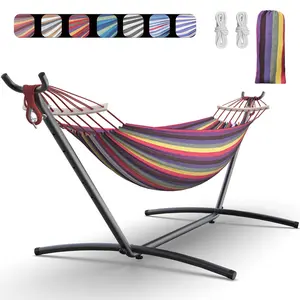 GAOMON Double Hammock with Heavy-Duty Steel Stand,Portable,Easy Assembly,500lbs Weight Capacity,Perfect for Indoor,Yard,Camping,or Outdoor-Rainbow