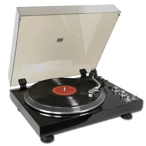 Turntable with Bluetooth transmitter, Pre Ampufier, 33 or 45 RPM, RCA Line LP Vinyl Records, Belt-Driven, Black, Vintage Design