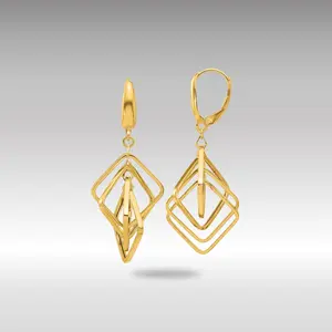 14K Gold Polished Squares Dangle Earrings - Model LE2274