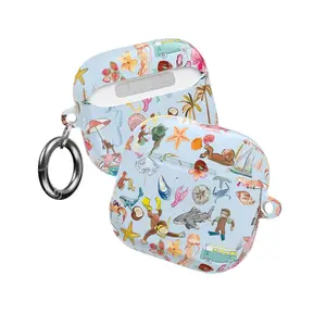 Curious Georgee Airpods Case, Cute Monkey Case, Cartoon Summer Vibes AirPods Case, Cute Beach & Ocean Pattern with Keychain Clip, Tech Accessories