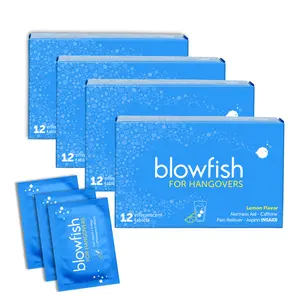 Blowfish Four Box Bundle - 4 Boxes of 12 Envelopes of the Fizzy Morning Fixer for Bachelor and Bachelorette Parties, Cruises, Travel