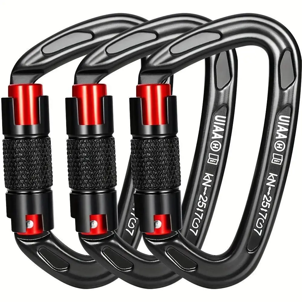 D-Shape Auto Lock Climbing Carabiner, Heavy Duty Locking Safety Buckle for Mountaineering, Rappelling & Outdoor Rope Work