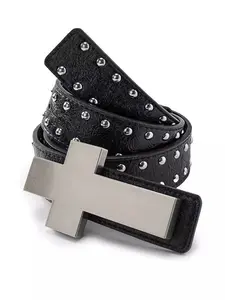 Unisex Punk Cross Belt, Y2K Gothic Rivet Waistband, Hip Hop Street Style Jeans Belt, Fashion Accessory for Men and Women, Cross Buckle Belt, Trendy Belt