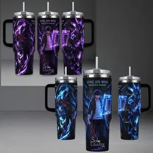 Sung Jin Woo Shadow Monarch Tumbler, Solo Leveling Arise 40oz Cup with Handle, Statue of God & Shadow Army 20oz Stainless Steel Travel Mug, Anime Hunter Gift, Sung Jinwoo Inspired Insulated Tumbler