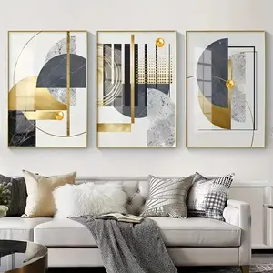 Modern Abstract Geometric Animal Canvas Art Set, Abstract Design, Geometric Print, Geometric Pattern Design, 3pcs Wooden Frame Wall Decor Artwork for Living Room & Hallway, Luxury Artistic Home Decoration