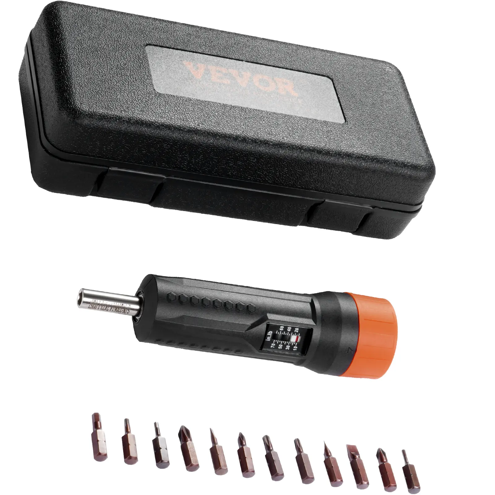 【summerfinds】VEVOR 1/4" Drive Torque Screwdriver Wrench Set | 10-70 in-lbs Torque Adjustment Range | 1 in-lb Increment Torque Screwdriver | Driver Bits Set with View Window, 12 Bits & Case, Magnetic Function
