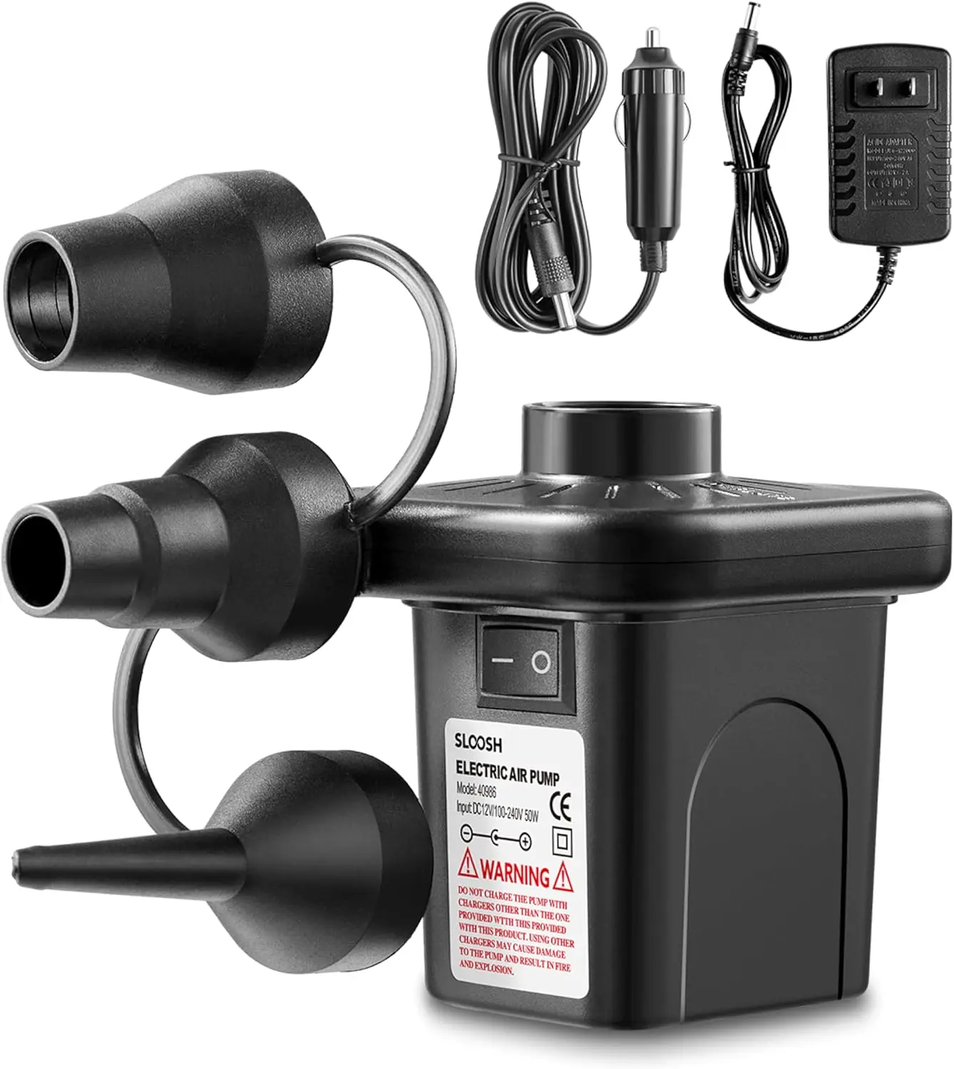 SLOOSH Electric Air Pump for Inflatables, Quick-Fill Inflator Deflator with 3 Nozzles, Portable Air Mattress Pump for Beds, Pool Floats, Swimming Rings,Outdoor Camping Inflatable, AC/DC Adaptors  DealsForYouDays