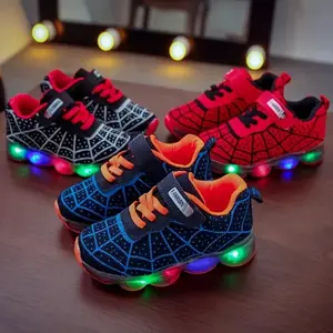 LED Children's Shoes with Spider Web Pattern - Stylish, Breathable, Non-Slip Sports Sneakers for Boys and Girls - Perfect for All Seasons