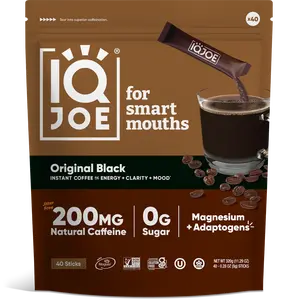 IQJOE Original Black (40 Sticks) - Instant Mushroom Coffee Packets with Lion’s Mane - Clarity and Mood Enhancing - Sugar Free, Vegan Coffee