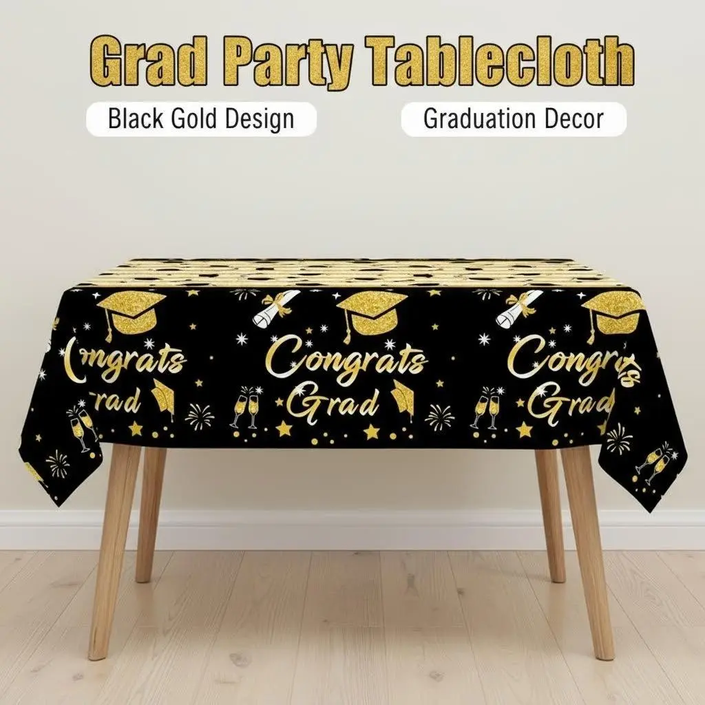 2026 New Disposable Graduation Tablecloth, & Balloon Design, Perfect for Home/kitchen/dining Room Decoration, Graduation Party Decor, Ideal for Grad Parties