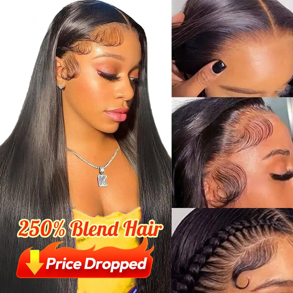 [ Blend ] Upgrade Yawawe Hair 13x6 Wear go Glueless Blend Human Hair Straight Wig Transparent Lace Ear to Ear Install Straight Pre-Cut Pre-Plucked Lace Frontal Wigs  for Women Beginnner Friendly#dealsforyoudays