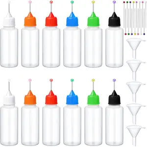 12 Pcs Precision Tip Applicator Bottles 20 ml Needle Fine Tip Squeeze Glue Applicator Bottle with 5 Pcs Mini Funnel 15 Pcs Pin for Alcohol Ink DIY Quilling Craft Acrylic Painting