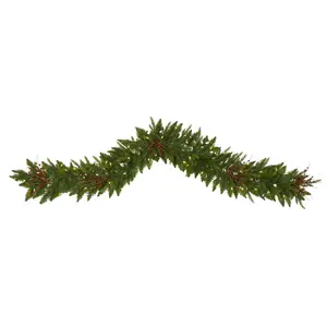6' Christmas Pine Artificial Garland with 50 Warm White LED Lights and Berries