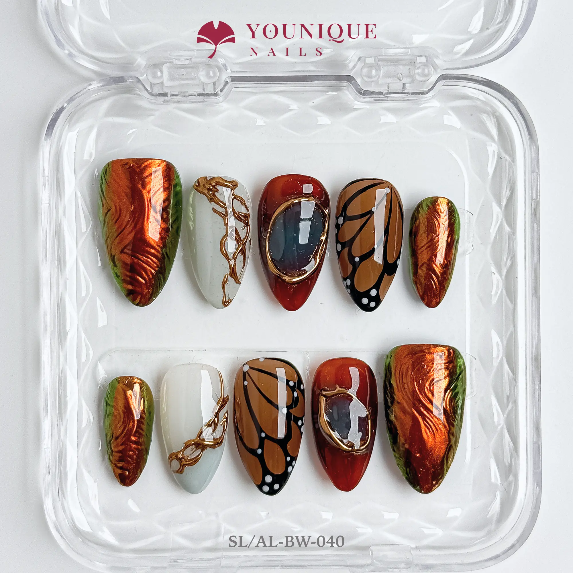 Younique Multicolor Gel Acrylic Press-On Nails, 10PCS 100% Handmade Nail Art Supply with Custom Sizes, Reusable Beauty & Personal Care Decor