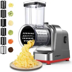 Electric Cheese Grater Salad Maker with 6 Different Blades, 250W Electric Slicer Shredder for Cheeses, Fruits and Vegetables