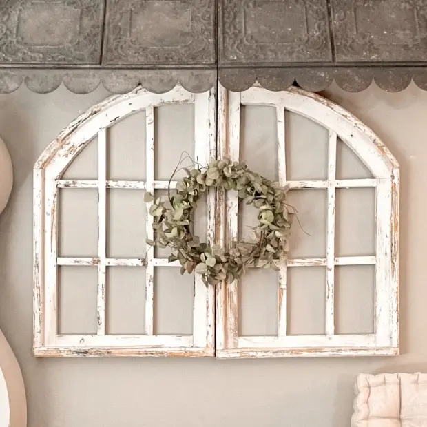 31" High Rustic Arched Wood Window Frame Set of 2