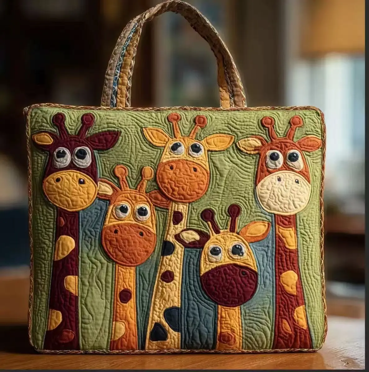 Boho Digital Printed Quilted Tote Bag Commuting LeisureBirthday Gift Fun Giraffe Tote Bag,Cute Giraffe Patchwork Tote,Quilted Fabric Shoulder Bag for Grocery,Travel & Gifts