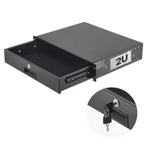 Summervibes VEVOR 2U Rack Mount Drawer, 50 lbs Max Load-Bearing, Lockable Server Cabinet Case, Sliding Drawer with Lock and Cable Management Holes, for 19 in Network Equipment Server AV Rack or Cabinet Enclosure