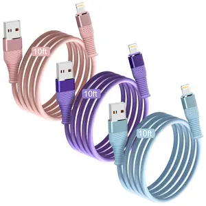 Apple iPhone Charger 3pack 10FT MFi Certified Long Lightning Cable Fast Charging High Speed Data Sync USB Cable Compatible iPhone 14 13/12/11 Pro Max/XS MAX/XR/XS/X/8/7/Plus/6S with Manufacturer Warranty