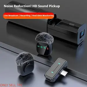 This plug-and-play wireless lavalier microphone, Noise Cancelling Mic, features charging case, LED display, noise cancellation, ideal for smartphone interviews, podcasts, vlog recordings, video recording, with charging port