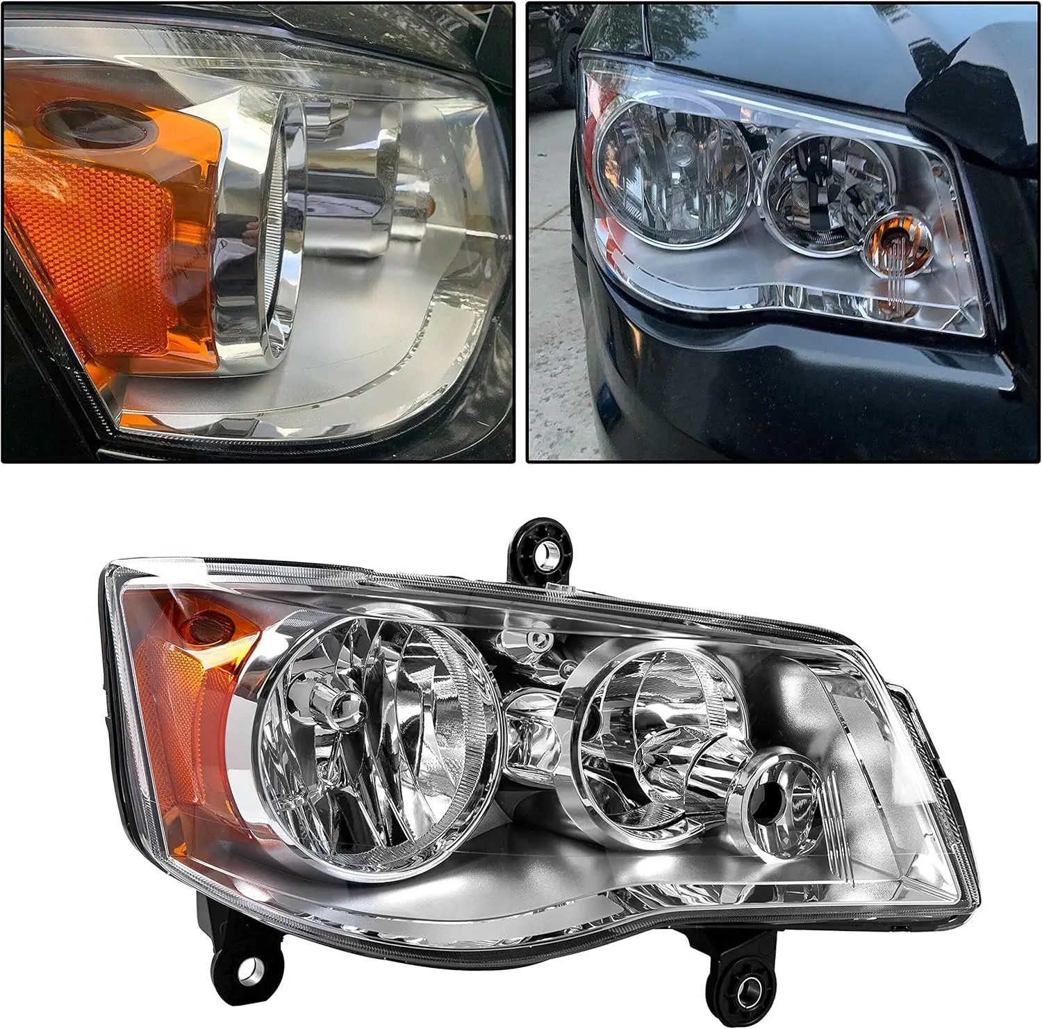 HECASA Right Headlight Compatible With 2008-2019 Dodge Grand Caravan Chrysler Town & Country Clear Lens Passenger Side Headlamp Replacement For 68206500AC, 5113337AD, CH2503192