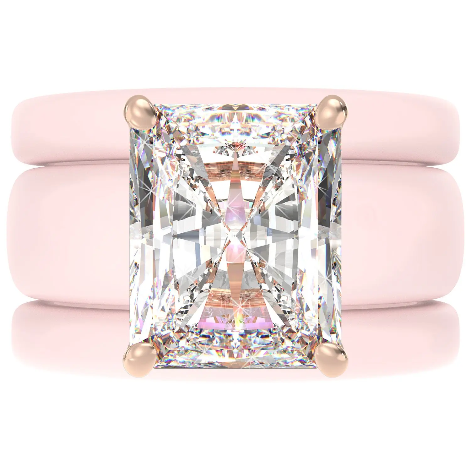 Emerald Cut CZ Silicone Ring Set for Women, 2 Thin Stackable Rings, 10x8 mm CZ Stone, Patented Design, GlowStone Collection