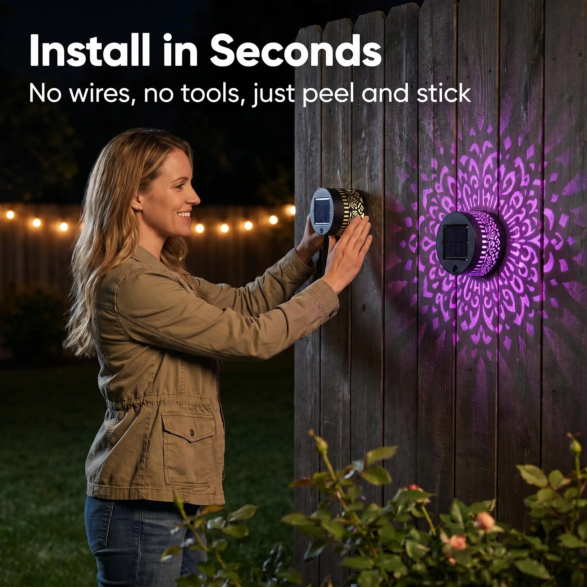 7-Color Solar Mandala Wall Lights - Solar Outdoor Lights, Non-Rotating Outdoor Decorative Projection Lights for Garden, Patio, Backyard, Patio Lighting, Outside Lights
