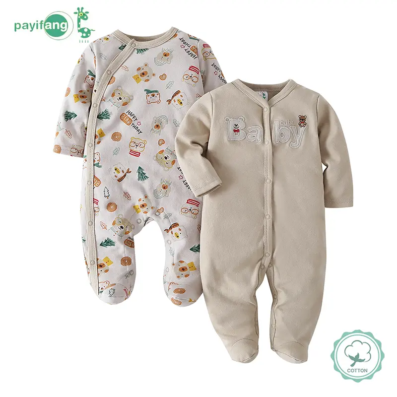 2-piece Long-sleeved Ankle-length One-piece Baby Boy Clothes, Children's Clothing For Infants, Baby Clothing Accessories, Cartoon Animal Cute Home Clothes, Clearance Sale Baby Essentials For Newborns, Hospital Birth Clothes