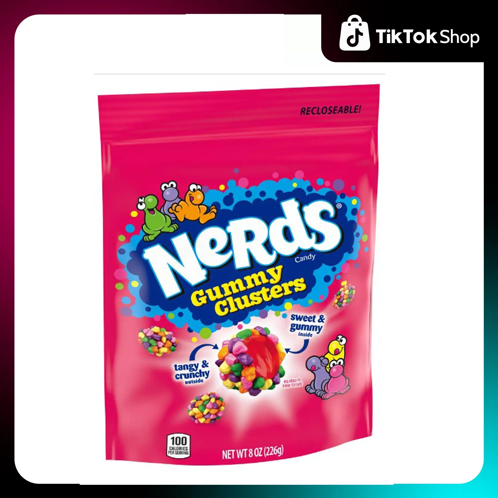 Nerds Gummy Clusters Candy, Rainbow, Resealable 8 Ounce Bag.