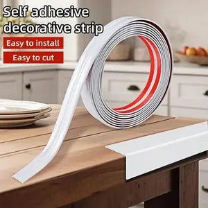 1 Roll of 300cm/118.11 Inch Self-adhesive Border Decorative Strip, Interior Moulding Trim, Flexible Vinyl Corner Decoration, Peel-and-Paste Wall Corner Protective Strip, Solid Color Three in One Design, Used for Wall, Border, Desk Decoration