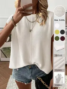 Summer New Round Neck Knit Casual Everyday Basic T-Shirt, Thin Comfortable Breathable Sleeveless Loose Fit Top, Elegant Versatile Youthful Look