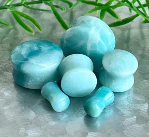 PAIR of Unique Amazon Jasper Organic Natural Stone Double Flare Plugs/Tunnels  - Gauges 4g (5mm) up to 3/4" (19mm)