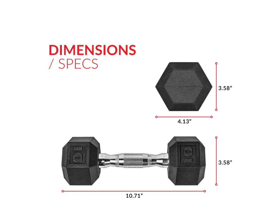 10lb Coated Rubber Hex Dumbbell, Pair
