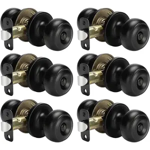 6 Pack Matte Black Interior Privacy Door Knobs, Classic Round Black Doorknobs Hardware for Bedroom or Bathroom